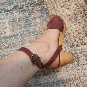 Sanita Plum Sandals with Wooden Heel